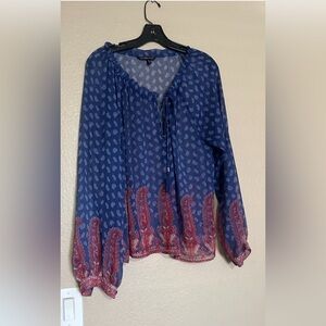 VICTORIA’S SECRET TOP BLUE PAISLEY SHEER LONG SLEEVES BOHO SHIRT